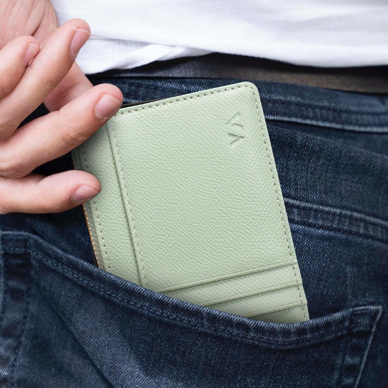 Valentoria Slim RFID Blocking Card Holder Small Pocket Wallet Keychian Zipper Coin Purse Minimalist Leather Cash & Coin & Cards Case for Women Men (Green) - Image 5